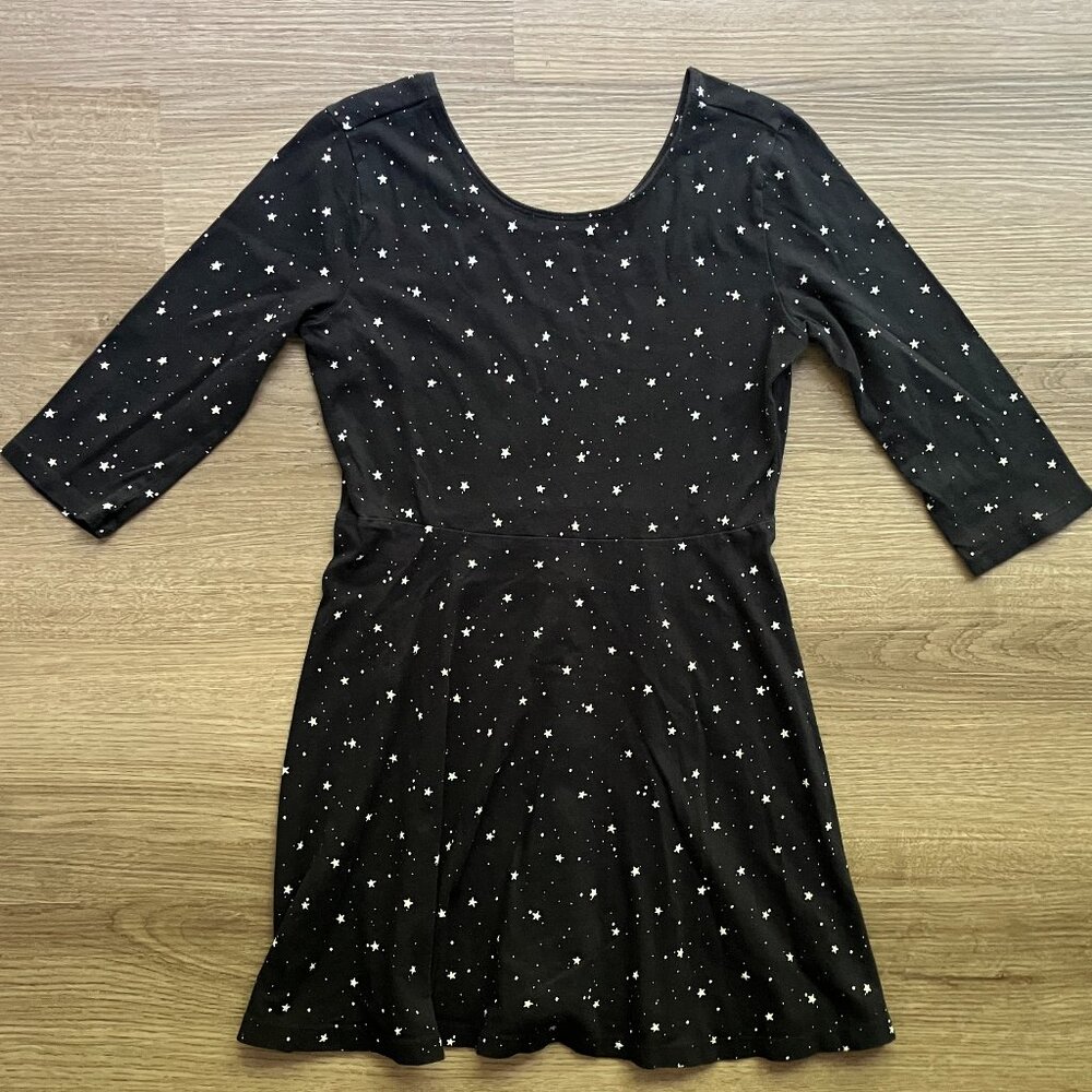 Old Navy 3/4 Length Sleeves Black with White Stars Dress Size: 8